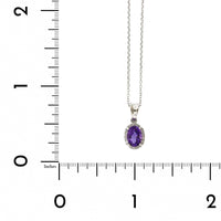 14K White Gold Oval Amethyst Diamond Halo Necklace