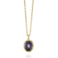 18K Yellow Gold Cabochon Amethyst Diamond Halo Pendant