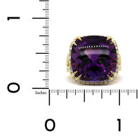 18K Yellow Gold Cushion Cabochon Amethyst Diamond Halo Ring