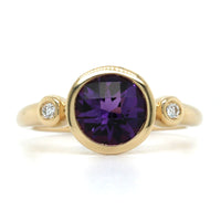 14K Yellow Gold Round Amethyst Bezel Set Ring