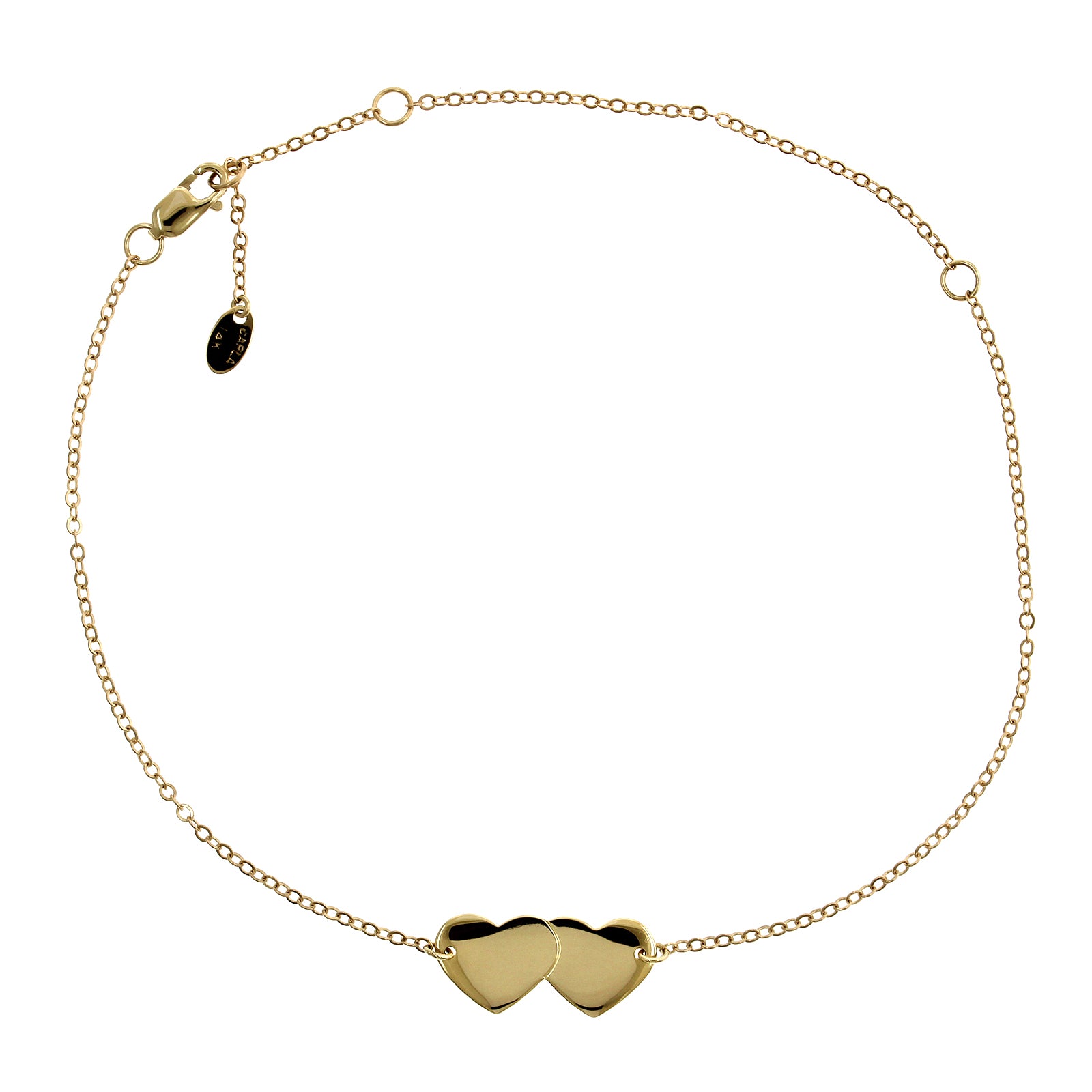 14K Yellow Gold Double Heart Anklet