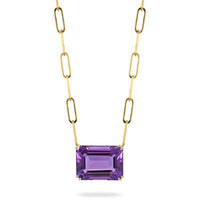 18K Yellow Gold Amethyst Paperclip Chain Necklace, 18k yellow gold, Long's Jewelers