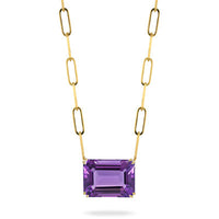 18K Yellow Gold Amethyst Paperclip Chain Necklace, 18k yellow gold, Long's Jewelers