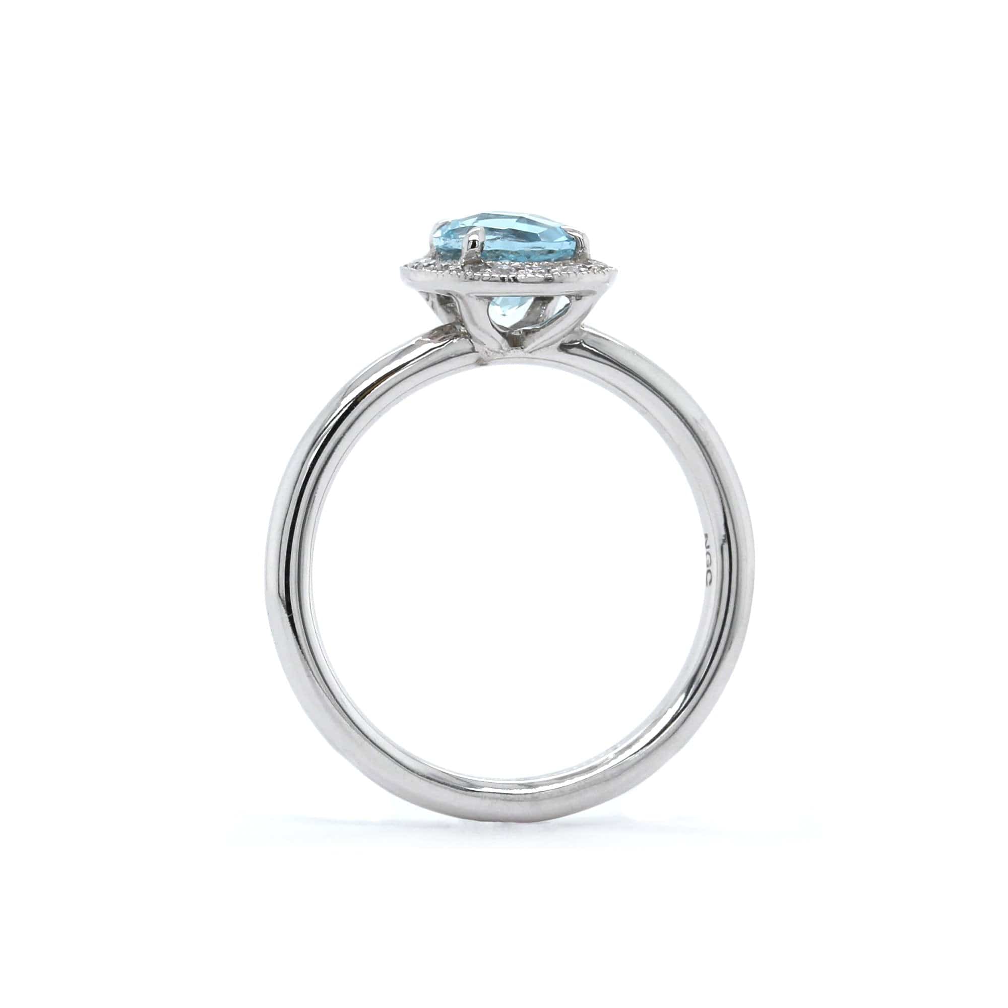 14K White Gold Aquamarine with Diamond Halo Ring