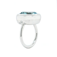 18K White Gold Aquamarine Heavy Bezel Set Ring