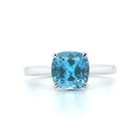 18K White Gold Cushion Aquamarine Diamond Hidden Halo Ring