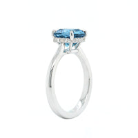 18K White Gold Cushion Aquamarine Diamond Hidden Halo Ring