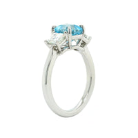Platinum Asscher Cut Aquamarine 3 Stone Diamond Ring
