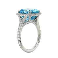 Platinum Cushion Aquamarine Diamond Halo Ring