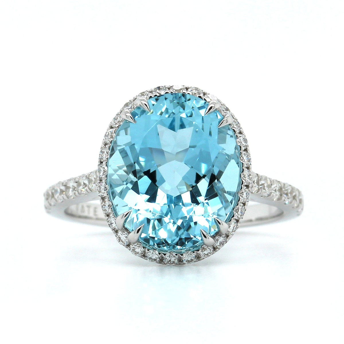 18K White Gold Aquamarine Diamond Halo Ring, 18k white gold, Long's Jewelers