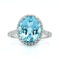 18K White Gold Aquamarine Diamond Halo Ring, 18k white gold, Long's Jewelers