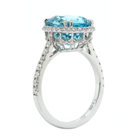 18K White Gold Aquamarine Diamond Halo Ring, 18k white gold, Long's Jewelers