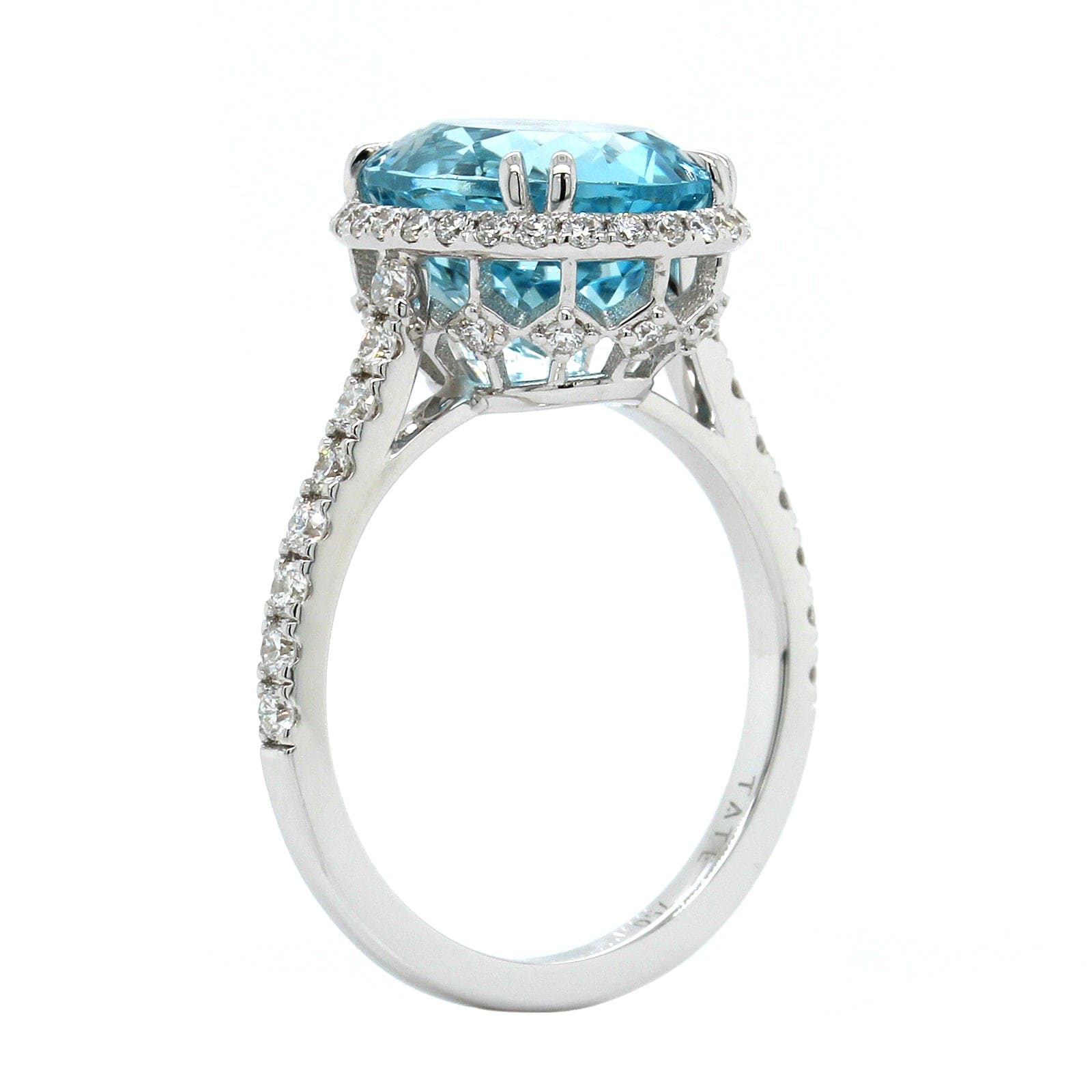 18K White Gold Aquamarine Diamond Halo Ring, 18k white gold, Long's Jewelers