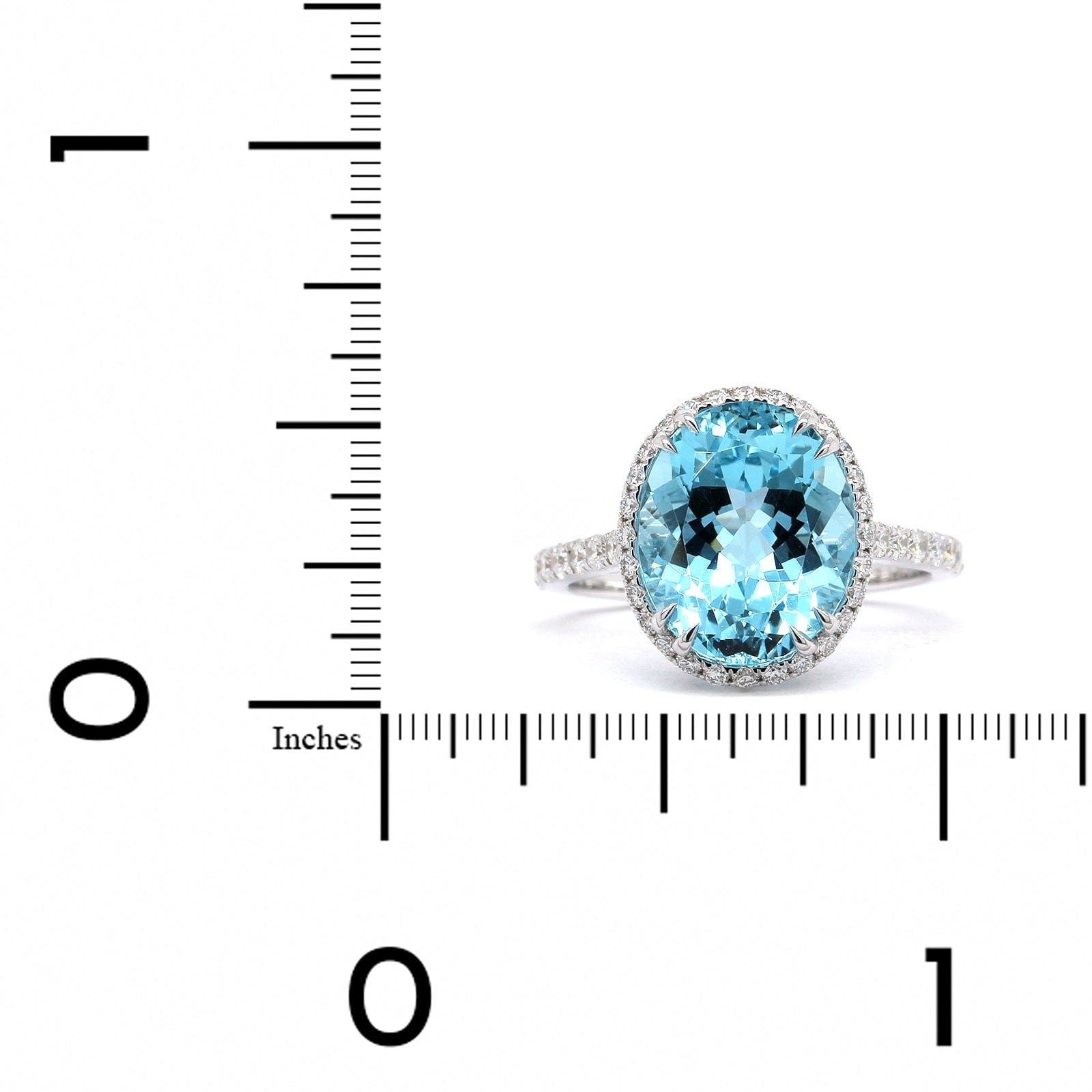18K White Gold Aquamarine Diamond Halo Ring, 18k white gold, Long's Jewelers