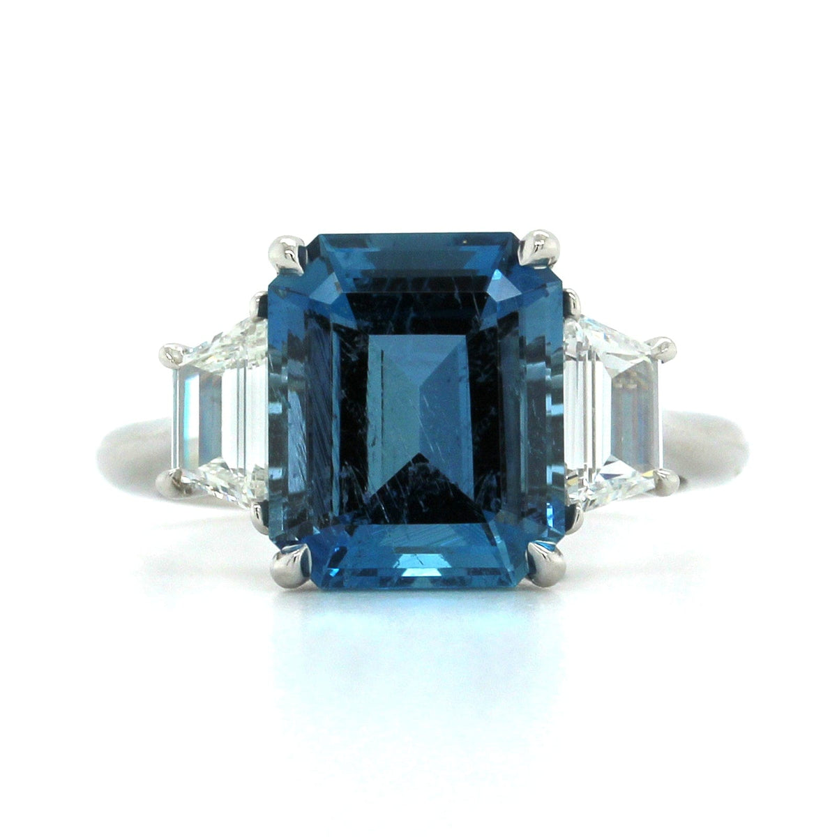 Platinum 3 Stone Aquamarine Diamond Ring, Platinum, Long's Jewelers