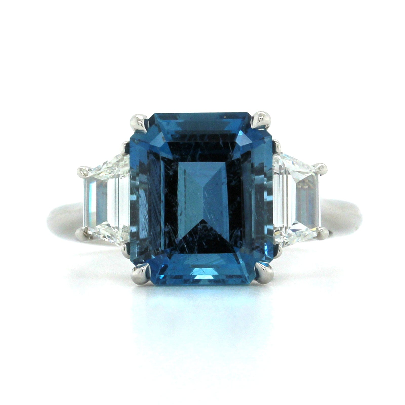 Platinum 3 Stone Aquamarine Diamond Ring, Platinum, Long's Jewelers