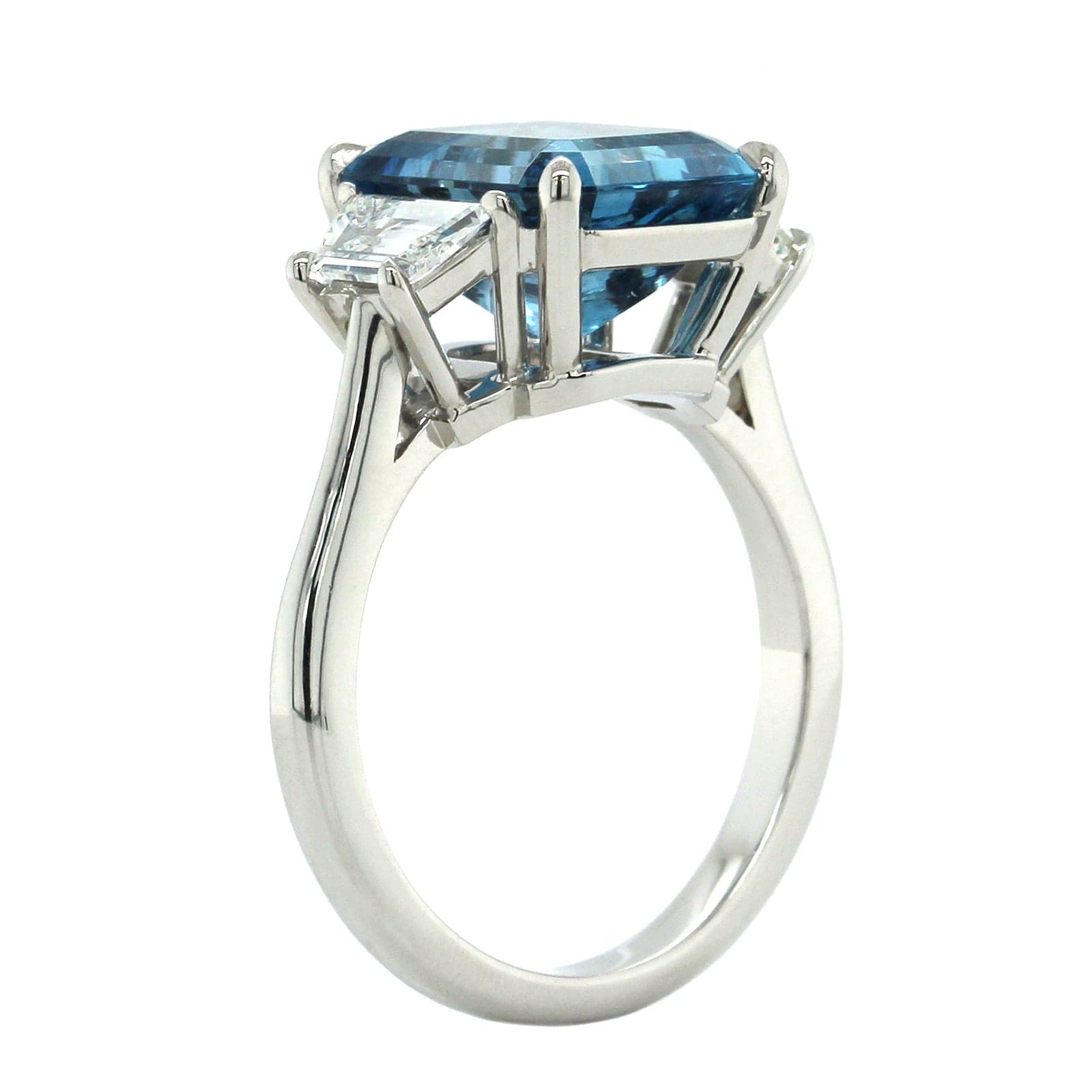 Platinum 3 Stone Aquamarine Diamond Ring, Platinum, Long's Jewelers