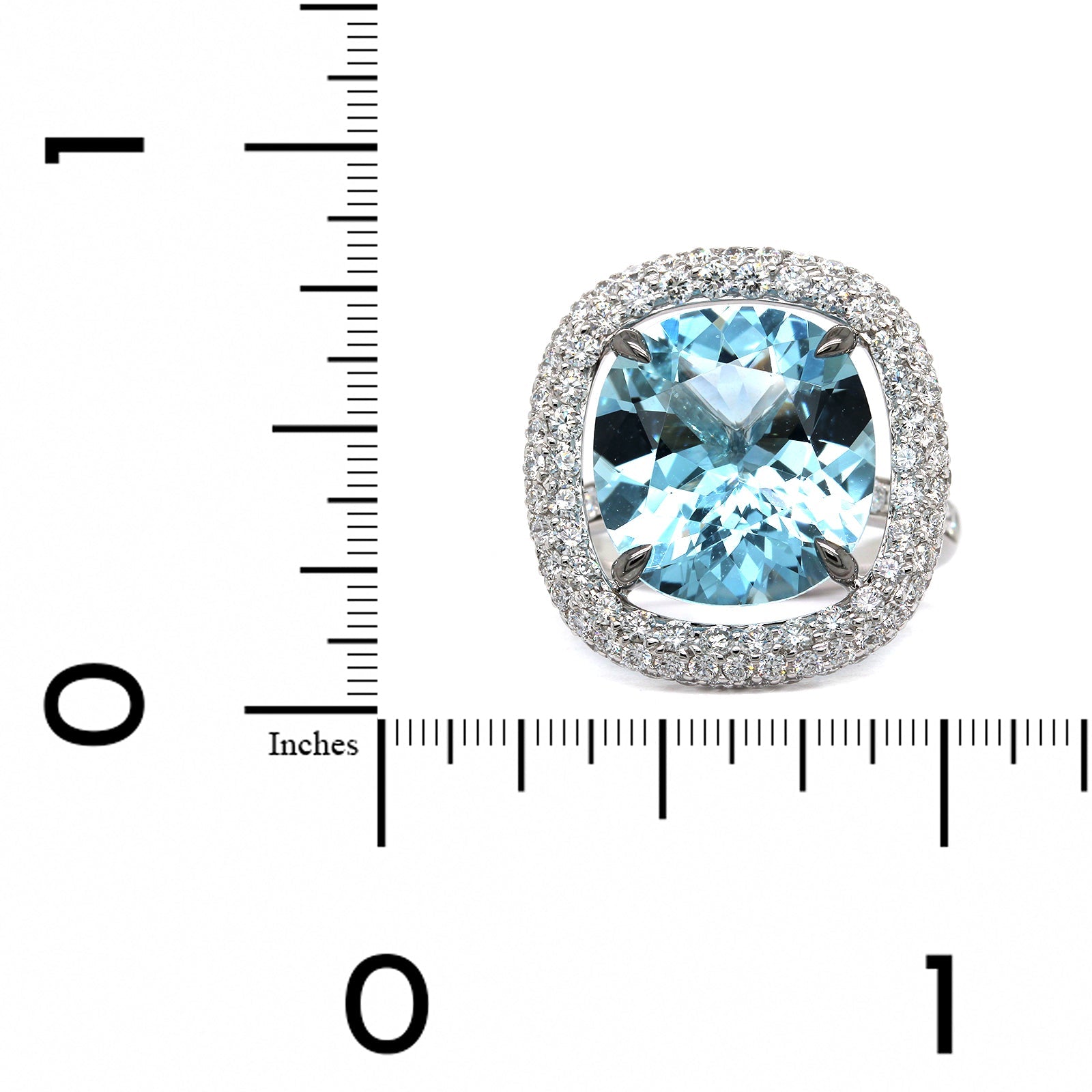18K White Gold Cushion Aquamarine Diamond Halo Ring, 18k white gold, Long's Jewelers