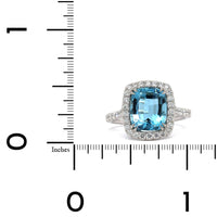 Platinum Cushion Aquamarine Diamond Halo Ring, Platinum Long's Jewelry