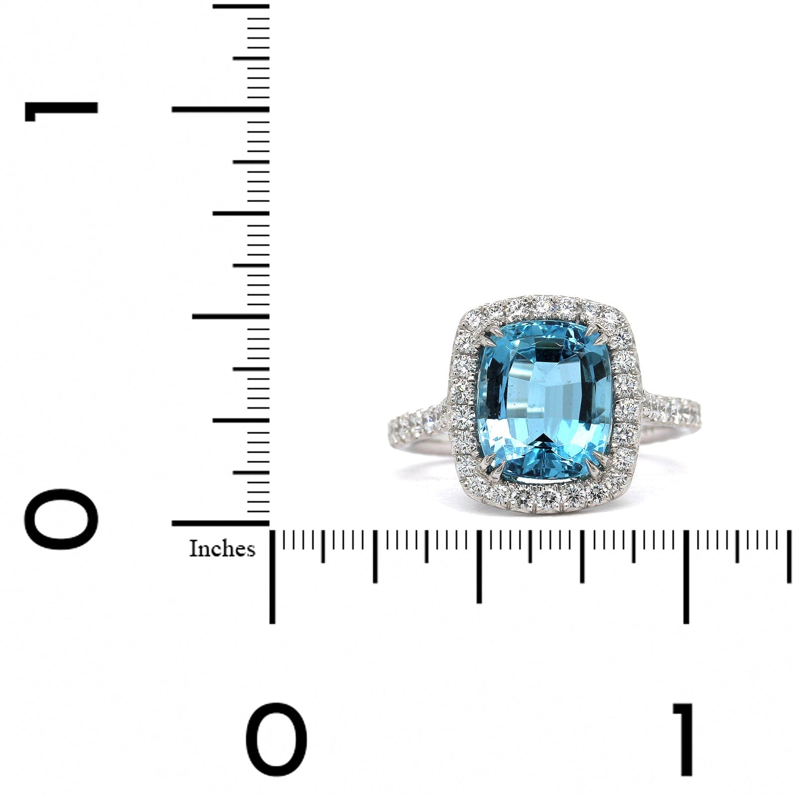 Platinum Cushion Aquamarine Diamond Halo Ring, Platinum Long's Jewelry