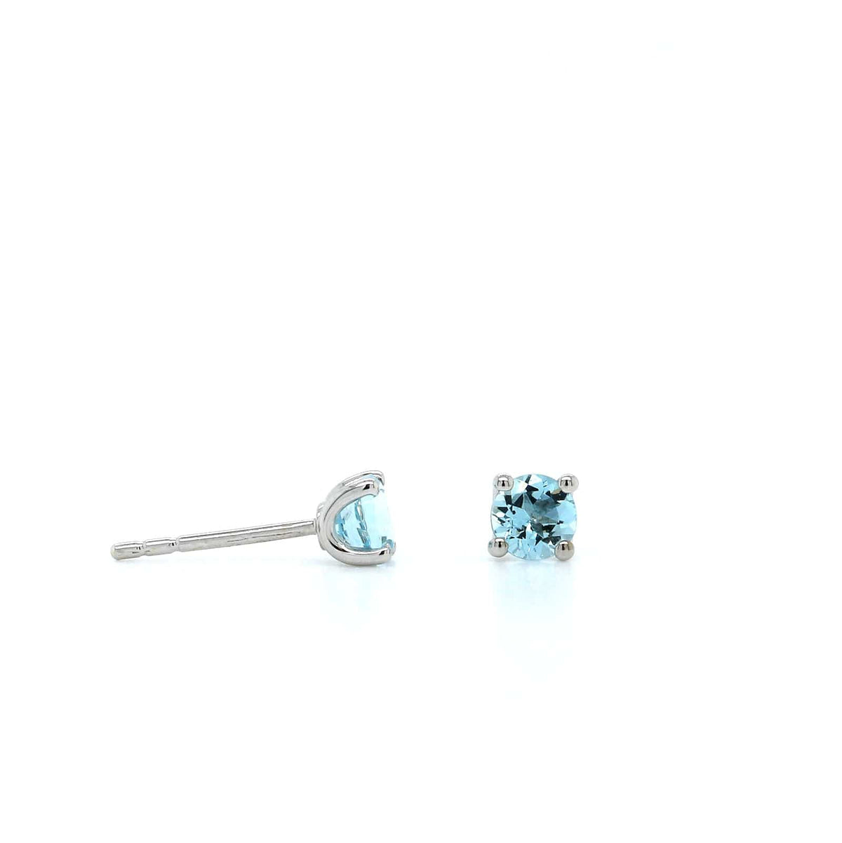 14K White Gold Round Aquamarine Stud Earrings