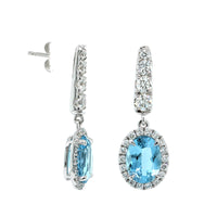 18K White Gold Aquamarine Diamond Halo Drop Earrings