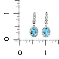 18K White Gold Aquamarine Diamond Halo Drop Earrings