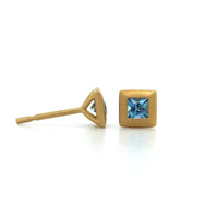 18K Yellow Gold Square Aquamarine Stud Earrings, 18k yellow gold, Long's Jewelers