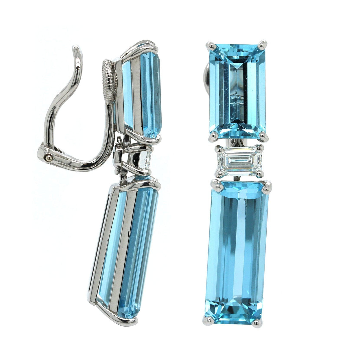 Oscar Heyman Platinum Aquamarine Diamond Drop Earrings