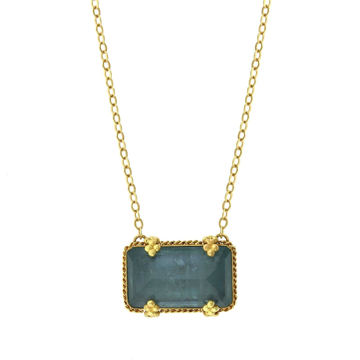 18K Yellow Gold Rectangular Aquamarine Necklace
