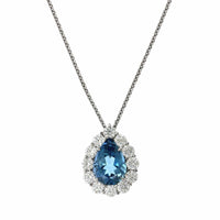 18K White Gold Pear Shape Aquamarine Diamond Halo Pendant, 18k white gold, Long's Jewelers