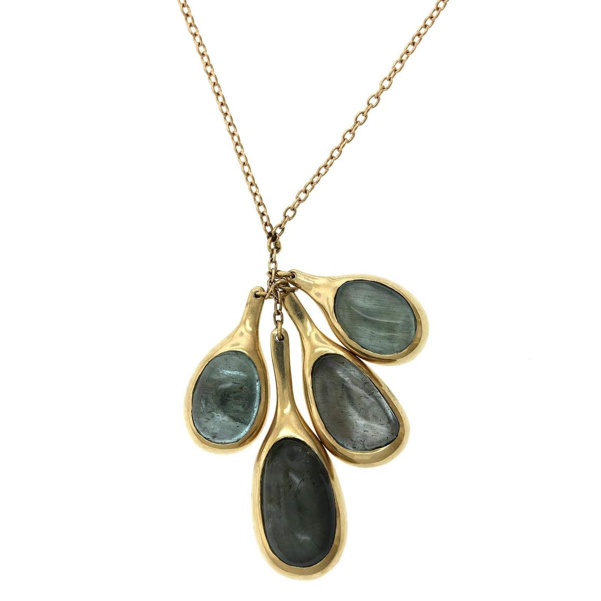 10K Yellow Gold Cluster Bezel Set Aquamarine Necklace, 10k yellow gold, Long's Jewelers
