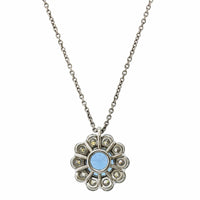 Platinum Aquamarine Diamond Halo Pendant, Platinum and 18k yellow gold Long's Jewelry