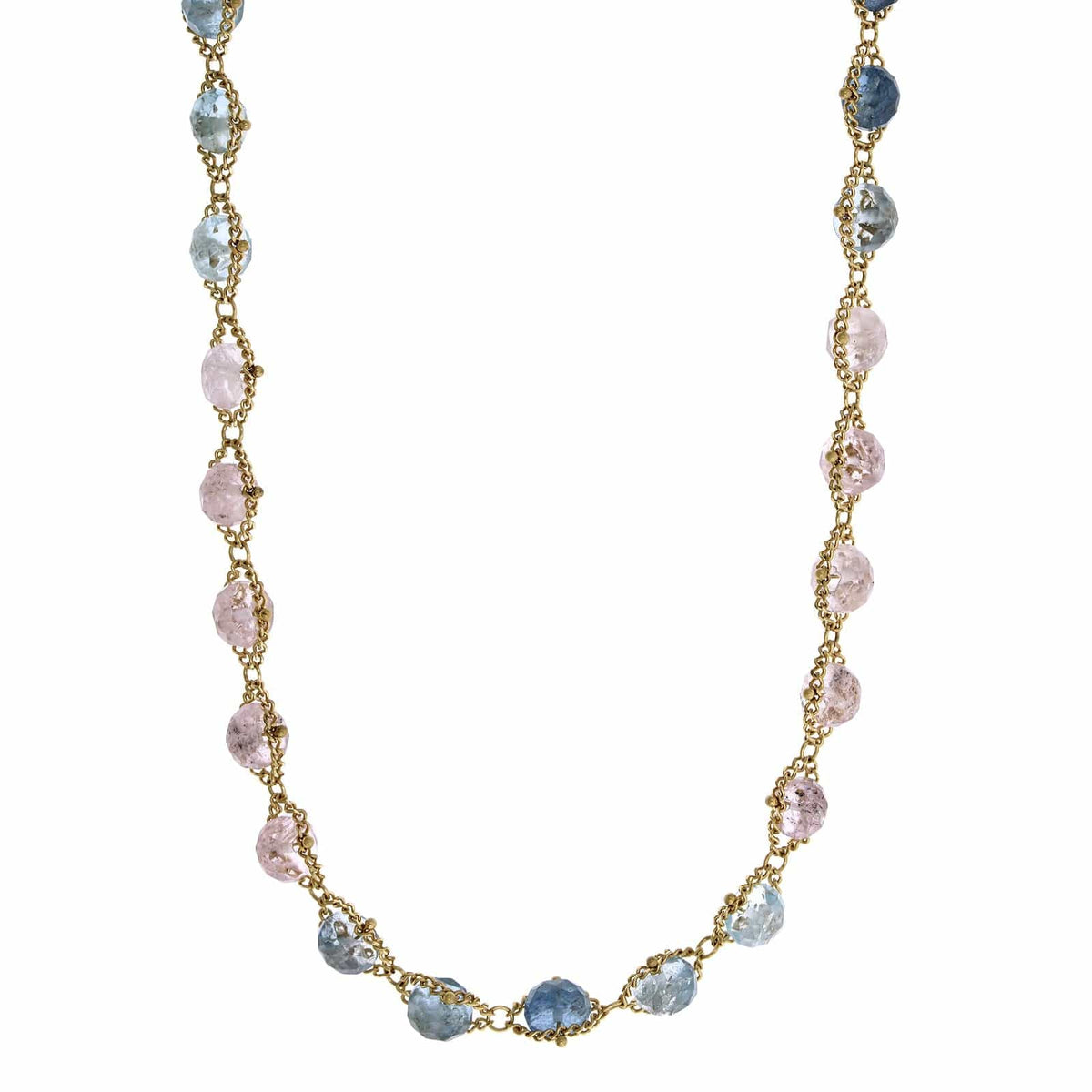 18K Yellow Gold Aquamarine and Morganite Necklace, Long's Jewelers