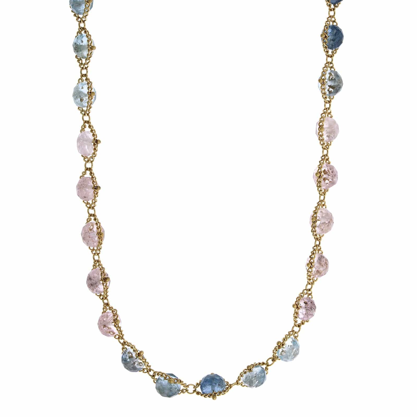 18K Yellow Gold Aquamarine and Morganite Necklace, Long's Jewelers