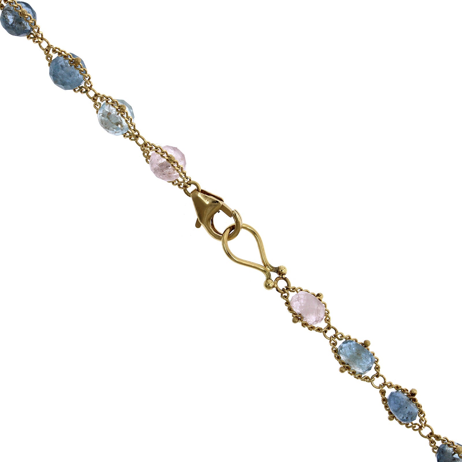 18K Yellow Gold Aquamarine and Morganite Necklace, Long's Jewelers