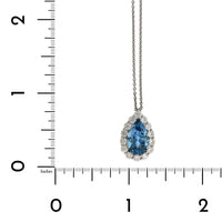 18K White Gold Pear Shape Aquamarine Diamond Halo Pendant
