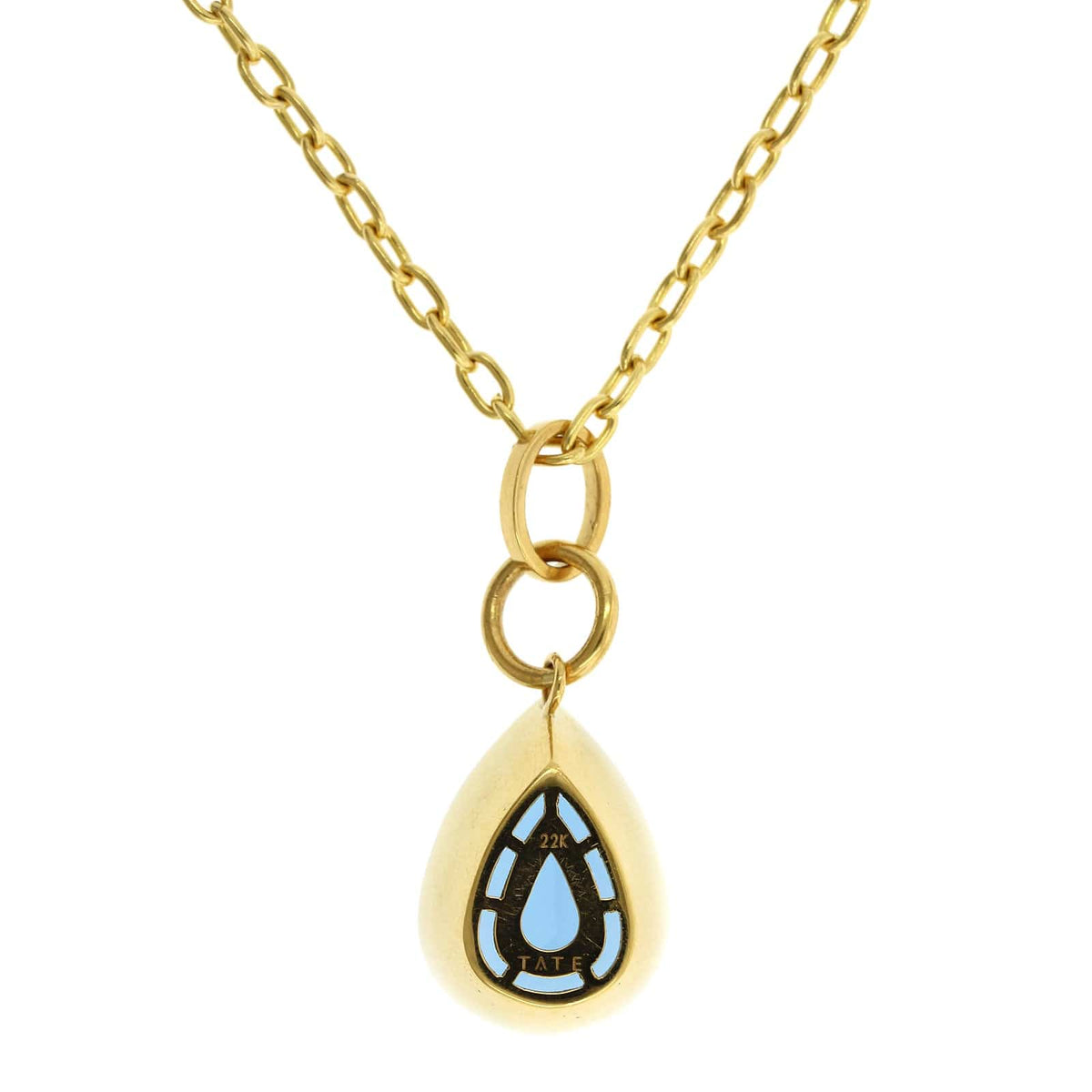 22K Yellow Gold Bezel Set Pear Shape Aquamarine Pendant