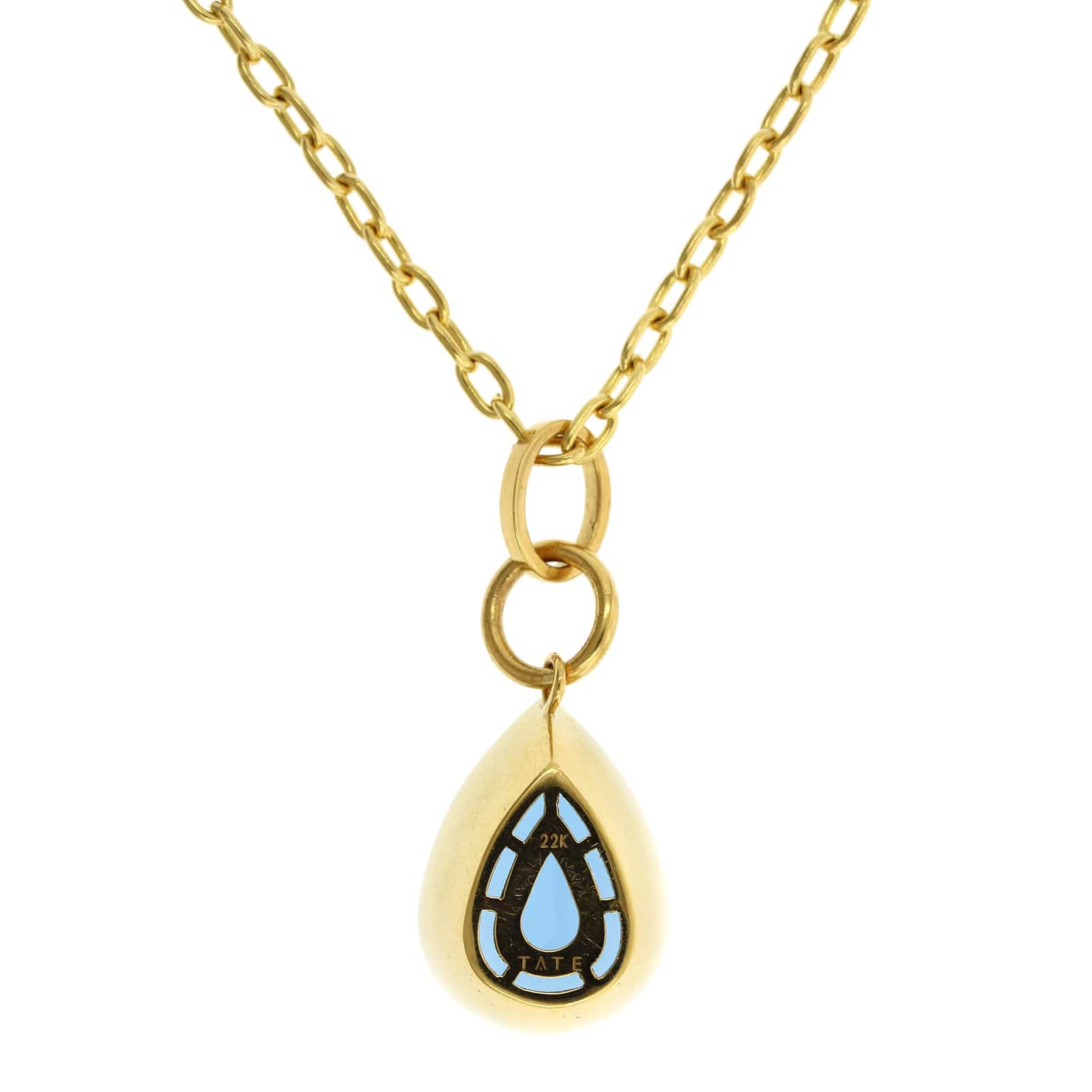 22K Yellow Gold Bezel Set Pear Shape Aquamarine Pendant