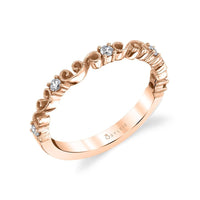 18K Rose Gold Five Diamond Swirl Milgrain Wedding Band