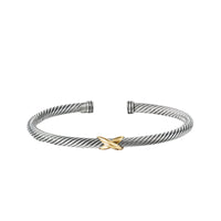 X Classic Cable Station Bracelet in Sterling Silver with 18K Yellow Gold, 4mm