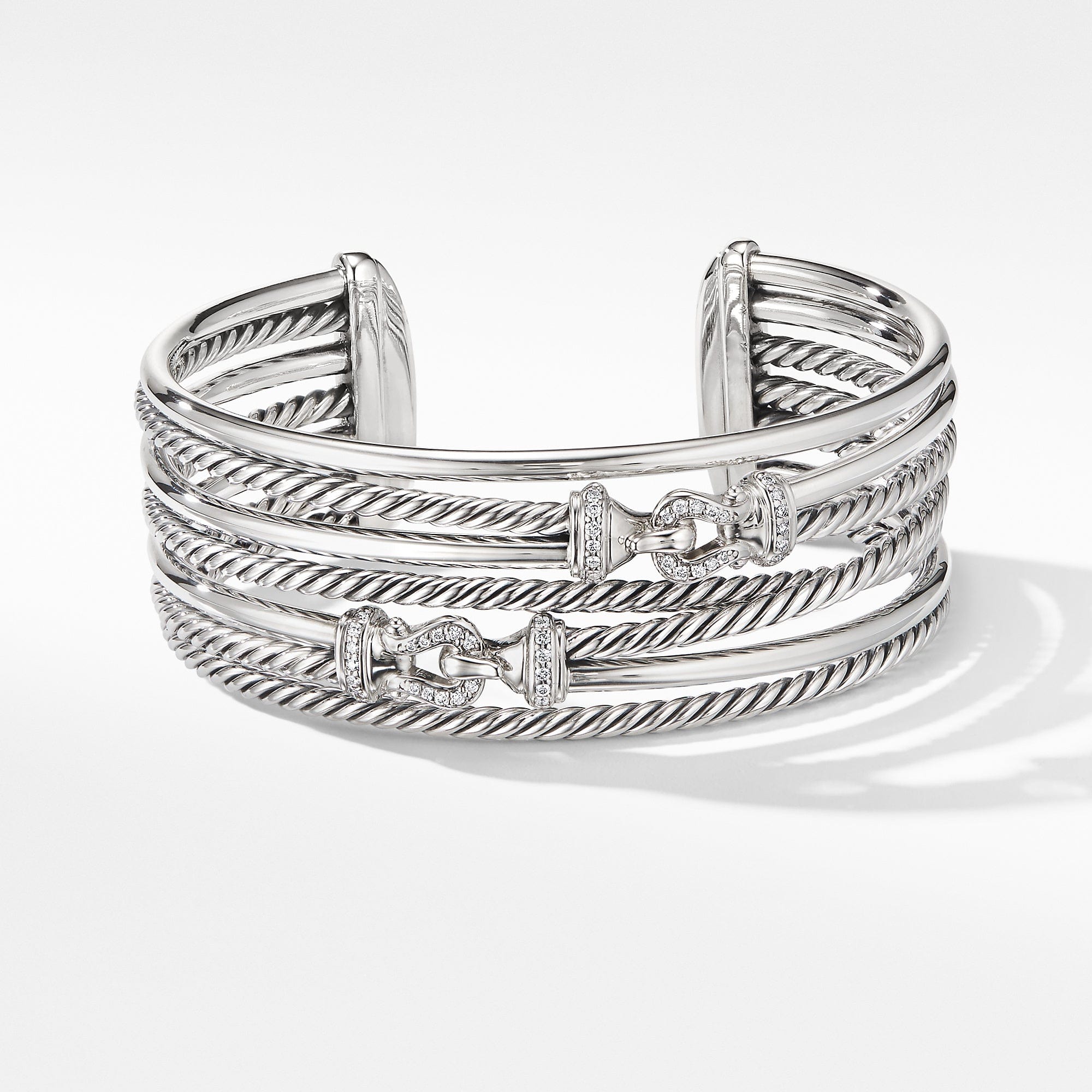 Buckle Crossover Cuff Bracelet with Diamonds