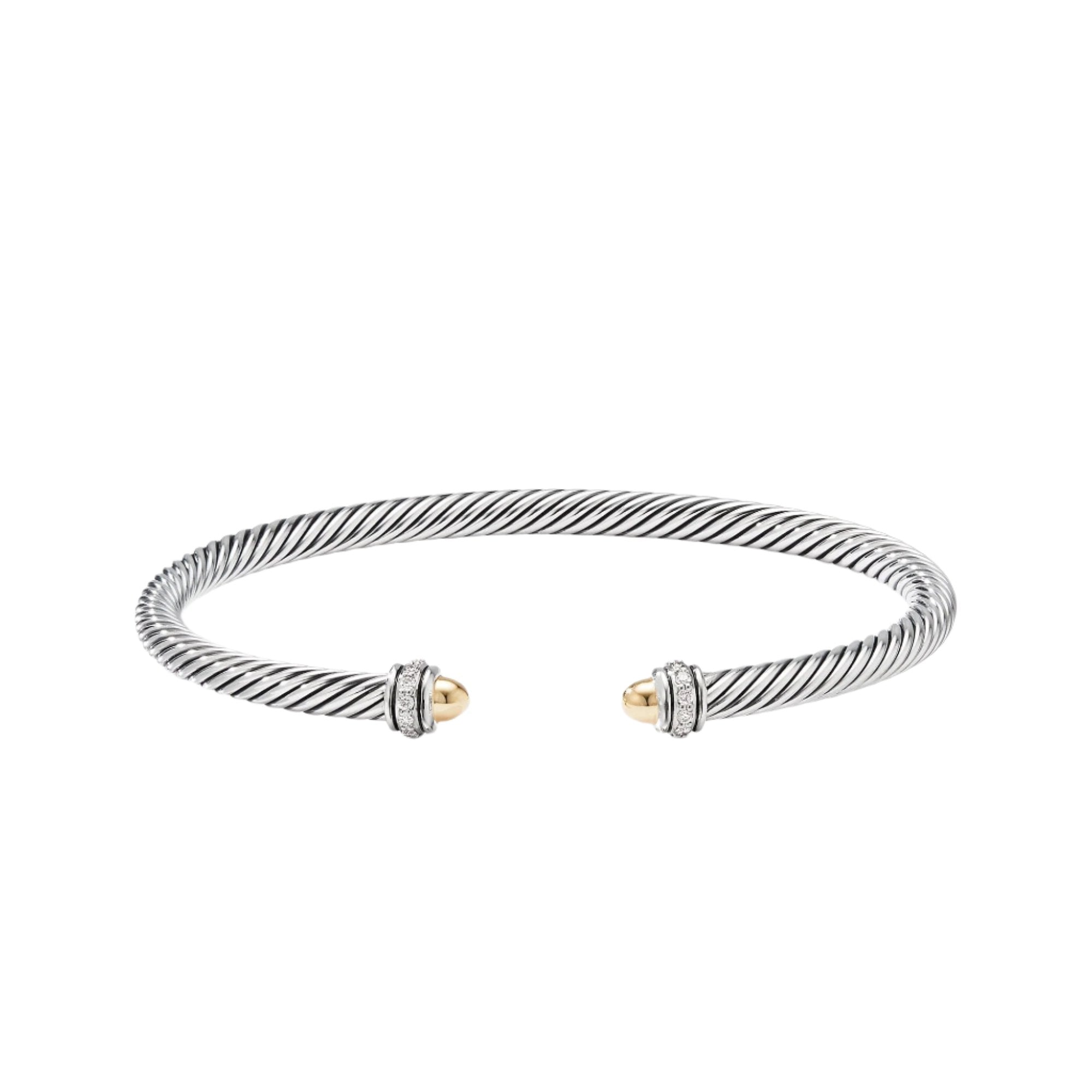Cable Classic Bracelet with 18K Yellow Gold Domes and Diamonds