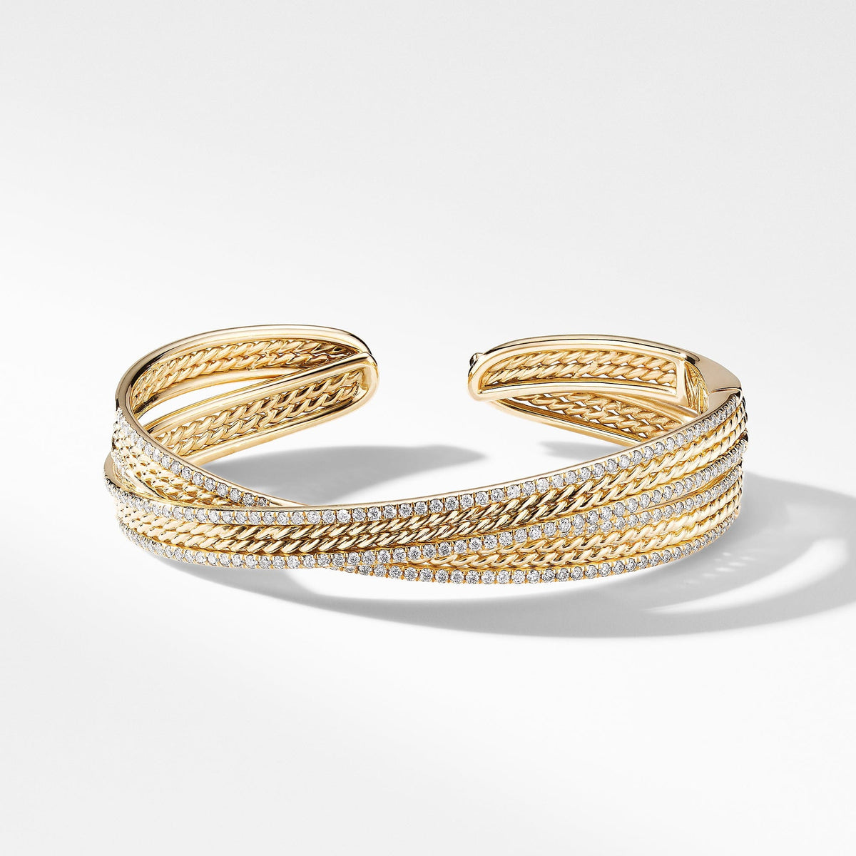 DY Origami Cuff Bracelet in 18K Yellow Gold with Pavé Diamond Rails