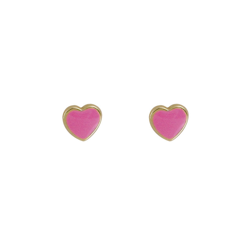 14K Yellow Gold Pink Heart Earrings
