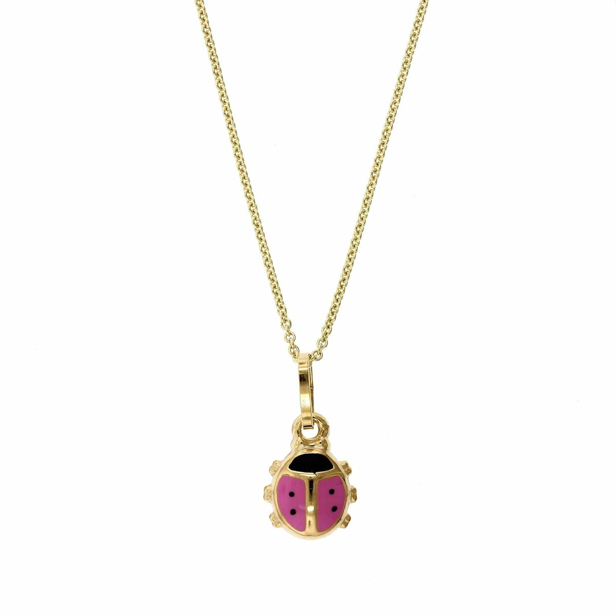14K Yellow Gold Pink Ladybug Pendant