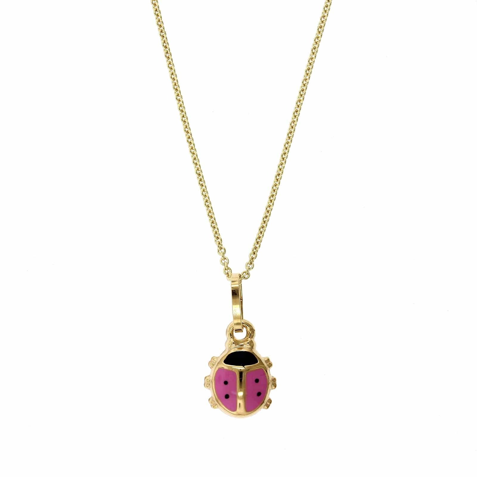 14K Yellow Gold Pink Ladybug Pendant