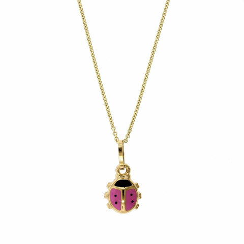 14k Yellow Gold Pink Enameled Ladybug with Evil Eye Pendant Necklace |  Jewelry America