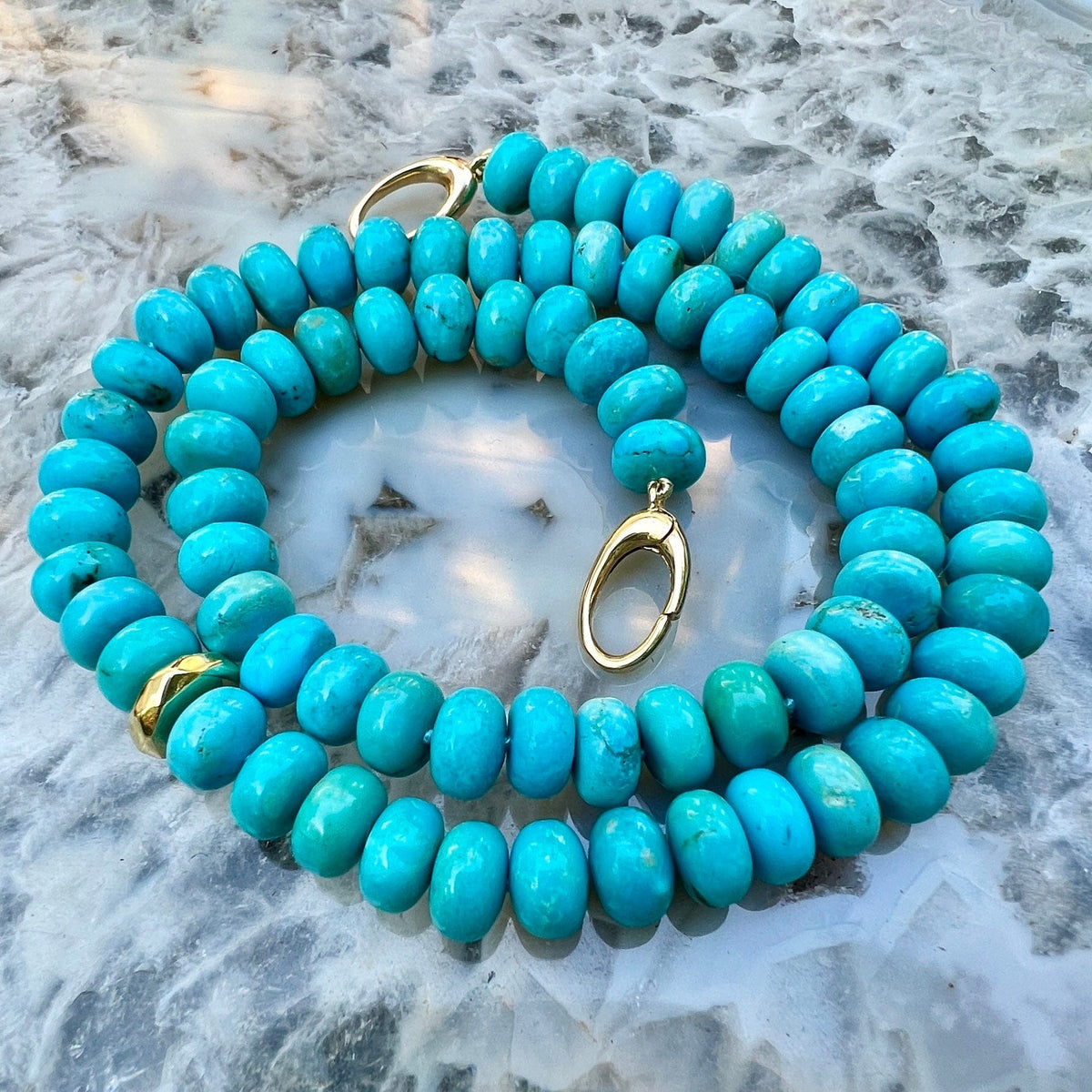 18K Yellow Gold Turquoise Bead Necklace