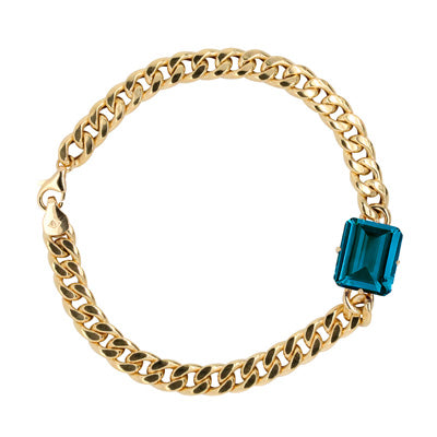 18K Yellow Gold Blue Topaz Curb Link Bracelet, 18k yellow gold, Long's Jewelers